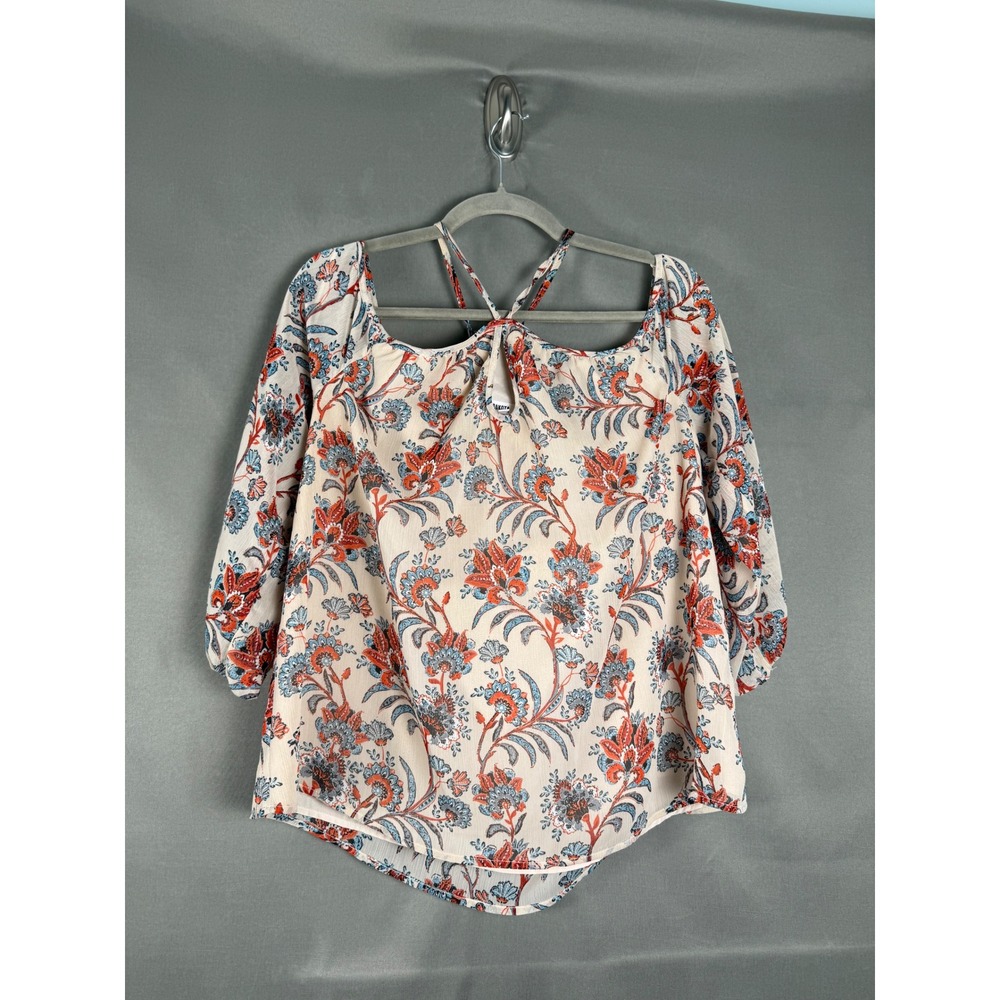 BB Dakota Blouse Women Medium Cream Floral Cold Shoulder Strappy Halter BI104878